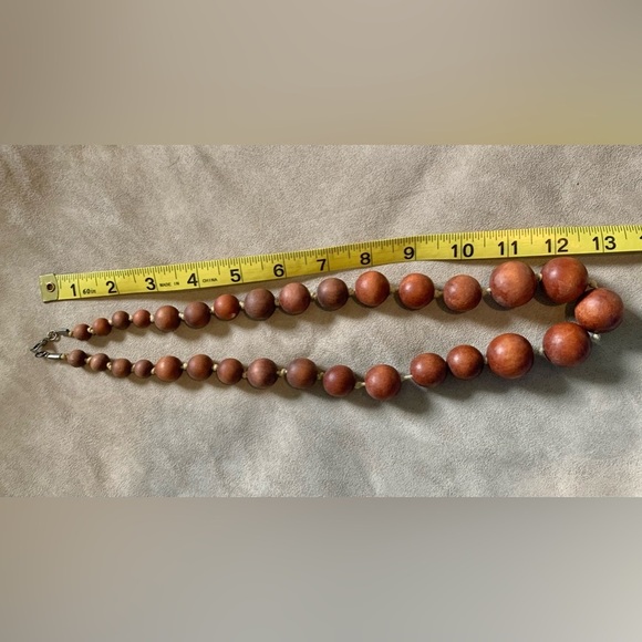 Vintage Graduated Wood Bead Hand Knotted Single Strand Necklace, [13” Hanging] - Picture 2 of 2